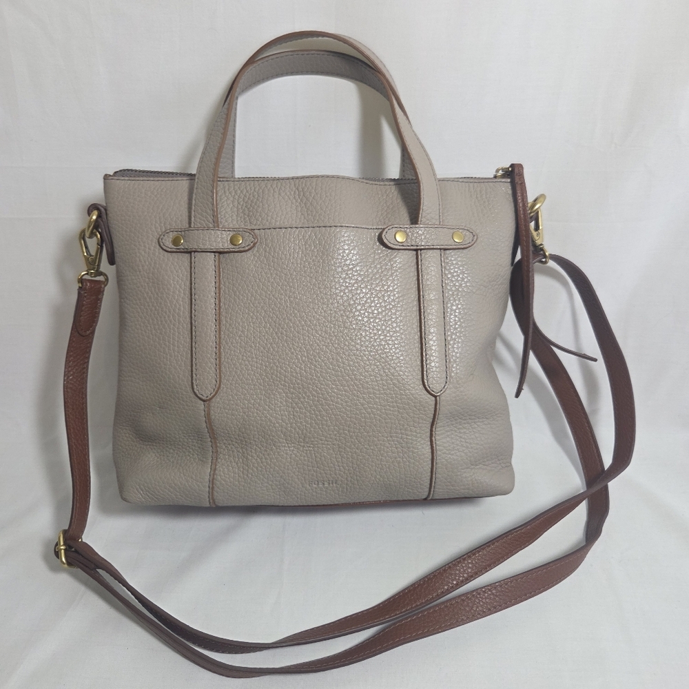 Fossil Felicity Grey Pebbled Leather Crossbody Satchel Like New Classic Must See